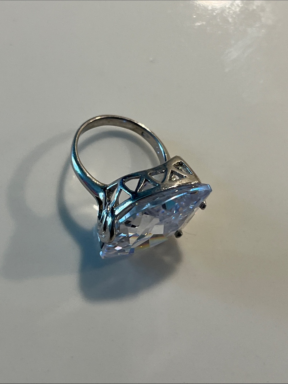 Silver 925 Crystal Statement Ring - Sparkling Marquise Cut